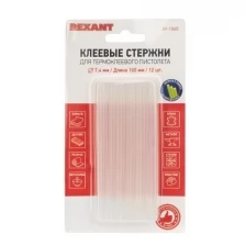 Клеевые стержни REXANT, Ø7 мм, 100 мм, прозрачные - светящиеся, 12 шт., блистер