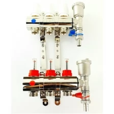Латунный коллектор для теплого пола 3 контура с расходомерами 1"x3/4" VIEIR